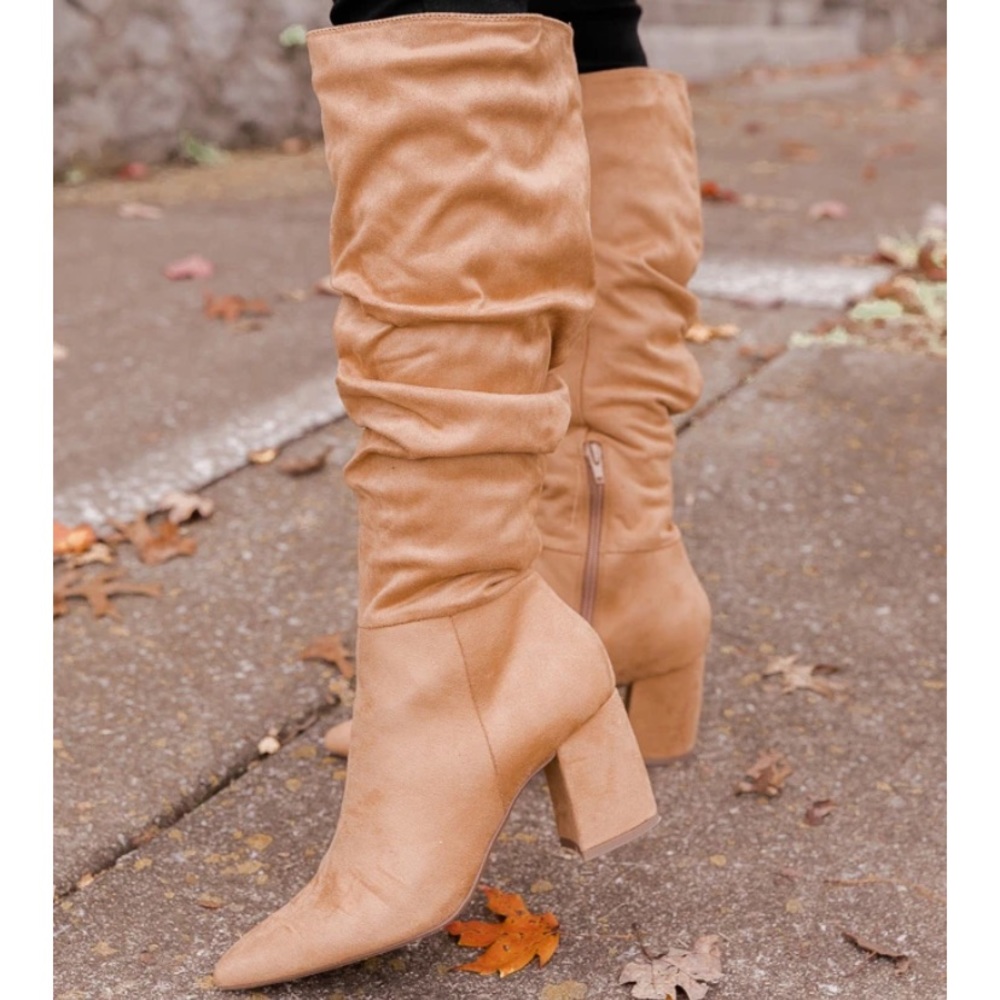 Pink Lily Knee High Suede Heel Boots